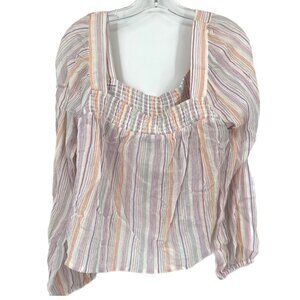 BCBGeneration Pink Striped Long Sleeve Blouse | Size XL